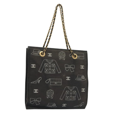 CHANEL Chain Tote Bag Canvas Black Gold CC Auth 142312