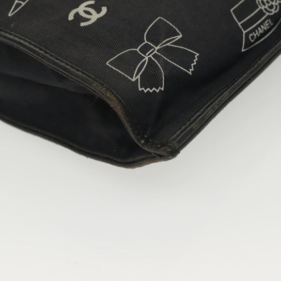 CHANEL Chain Tote Bag Canvas Black Gold CC Auth 142312