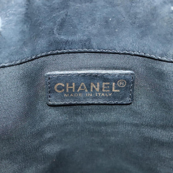 CHANEL Chain Tote Bag Canvas Black Gold CC Auth 142312