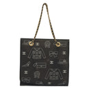 CHANEL Chain Tote Bag Canvas Black Gold CC Auth 142312-13