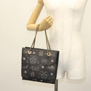 CHANEL Chain Tote Bag Canvas Black Gold CC Auth 142312-20