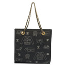 CHANEL Chain Tote Bag Canvas Black Gold CC Auth 142312-2