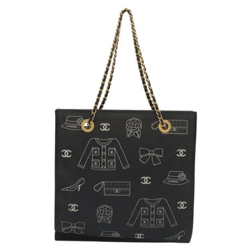 CHANEL Chain Tote Bag Canvas Black Gold CC Auth 142312 - 0