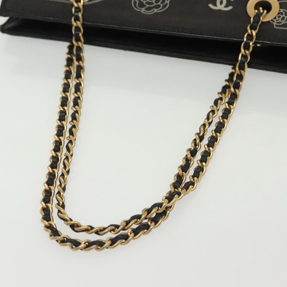 CHANEL Chain Tote Bag Canvas Black Gold CC Auth 142312