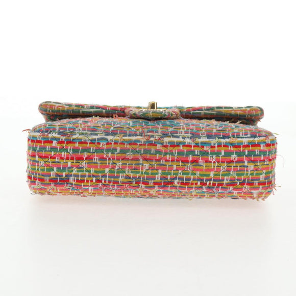 CHANEL Double Flap Matelasse 25 Chain Bag tweed Multicolor Gold CC Auth 142314M