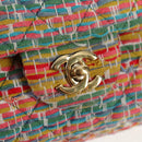 CHANEL Double Flap Matelasse 25 Chain Bag tweed Multicolor Gold CC Auth 142314M-18