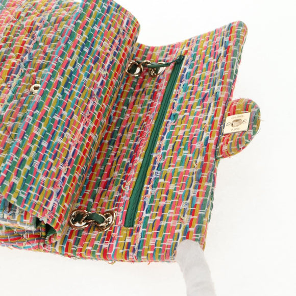 CHANEL Double Flap Matelasse 25 Chain Bag tweed Multicolor Gold CC Auth 142314M