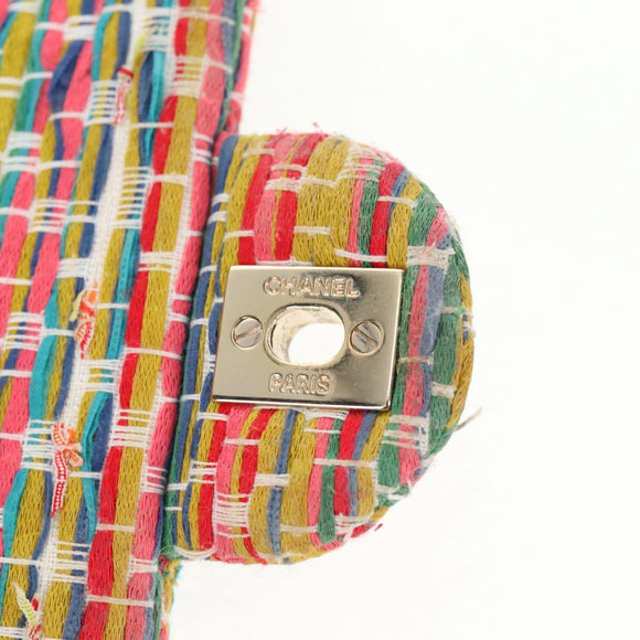 CHANEL Double Flap Matelasse 25 Chain Bag tweed Multicolor Gold CC Auth 142314SM