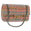 CHANEL Double Flap Matelasse 25 Chain Bag tweed Multicolor Gold CC Auth 142314SM-1