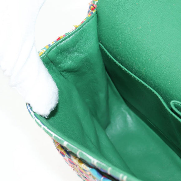 CHANEL Double Flap Matelasse 25 Chain Bag tweed Multicolor Gold CC Auth 142314M