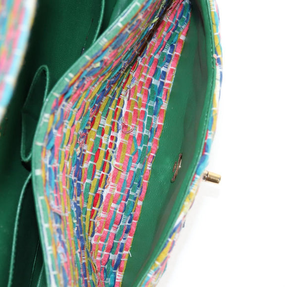 CHANEL Double Flap Matelasse 25 Chain Bag tweed Multicolor Gold CC Auth 142314M