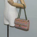 CHANEL Double Flap Matelasse 25 Chain Bag tweed Multicolor Gold CC Auth 142314M-28