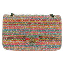 CHANEL Double Flap Matelasse 25 Chain Bag tweed Multicolor Gold CC Auth 142314SM-13