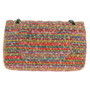 CHANEL Double Flap Matelasse 25 Chain Bag tweed Multicolor Gold CC Auth 142314SM-2