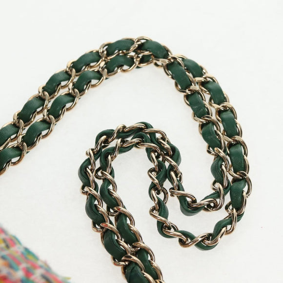 CHANEL Double Flap Matelasse 25 Chain Bag tweed Multicolor Gold CC Auth 142314M