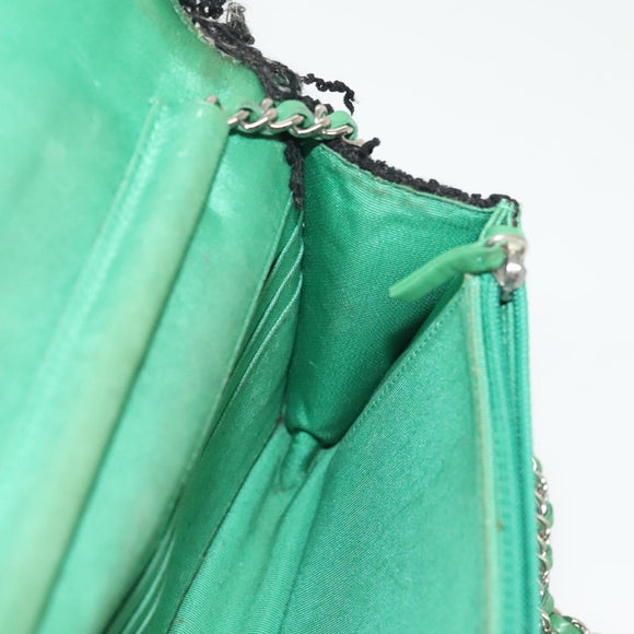 CHANEL Chain Wallet Tweed Black Silver CC Auth 142315