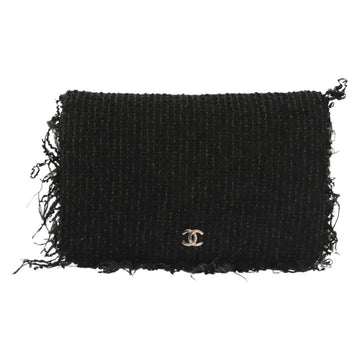 CHANEL Chain Wallet Tweed Black Silver CC Auth 142315 - 0
