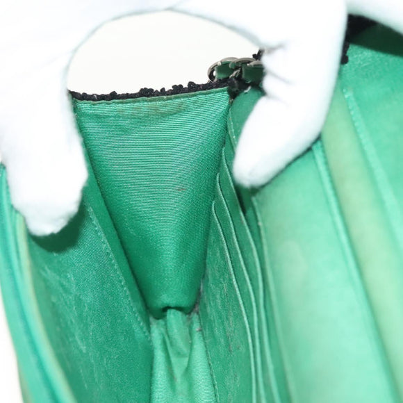 CHANEL Chain Wallet Tweed Black Silver CC Auth 142315