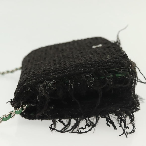 CHANEL Chain Wallet Tweed Black Silver CC Auth 142315