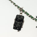 CHANEL Chain Wallet Tweed Black Silver CC Auth 142315-9