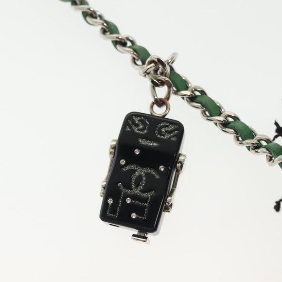 CHANEL Chain Wallet Tweed Black Silver CC Auth 142315