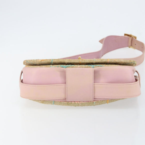 CHANEL Choco Bar 2.55 Shoulder Bag tweed 2way Beige Gold CC Auth 142316