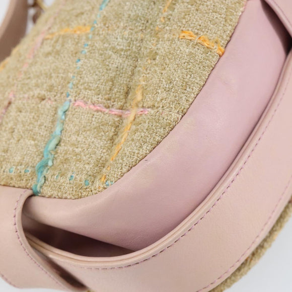 CHANEL Choco Bar 2.55 Shoulder Bag tweed 2way Beige Gold CC Auth 142316