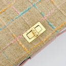 CHANEL Choco Bar 2.55 Shoulder Bag tweed 2way Beige Gold CC Auth 142316-16