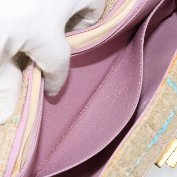 CHANEL Choco Bar 2.55 Shoulder Bag tweed 2way Beige Gold CC Auth 142316