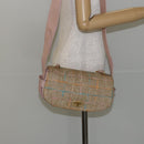 CHANEL Choco Bar 2.55 Shoulder Bag tweed 2way Beige Gold CC Auth 142316-25