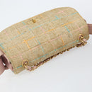 CHANEL Choco Bar 2.55 Shoulder Bag tweed 2way Beige Gold CC Auth 142316-6