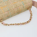 CHANEL Choco Bar 2.55 Shoulder Bag tweed 2way Beige Gold CC Auth 142316-7