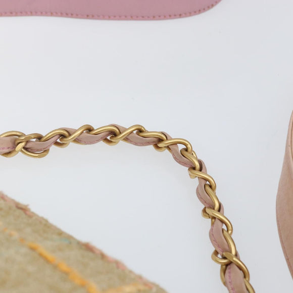 CHANEL Choco Bar 2.55 Shoulder Bag tweed 2way Beige Gold CC Auth 142316