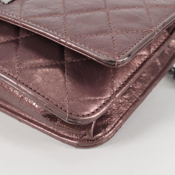 CHANEL Chain Matelasse 2.55 Shoulder Bag Leather Pink Silver CC Auth 142319V