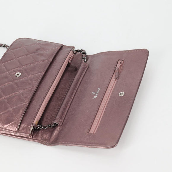 CHANEL Chain Matelasse 2.55 Shoulder Bag Leather Pink Silver CC Auth 142319V