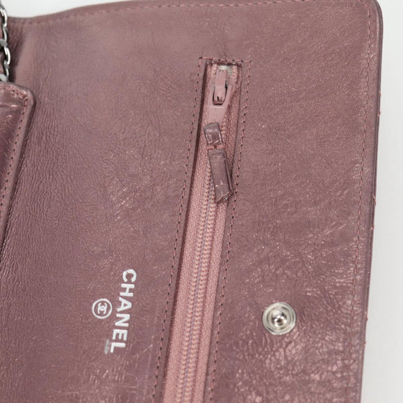 CHANEL Chain Matelasse 2.55 Shoulder Bag Leather Pink Silver CC Auth 142319V