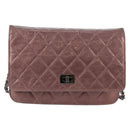 CHANEL Chain Matelasse 2.55 Shoulder Bag Leather Pink Silver CC Auth 142319V-13