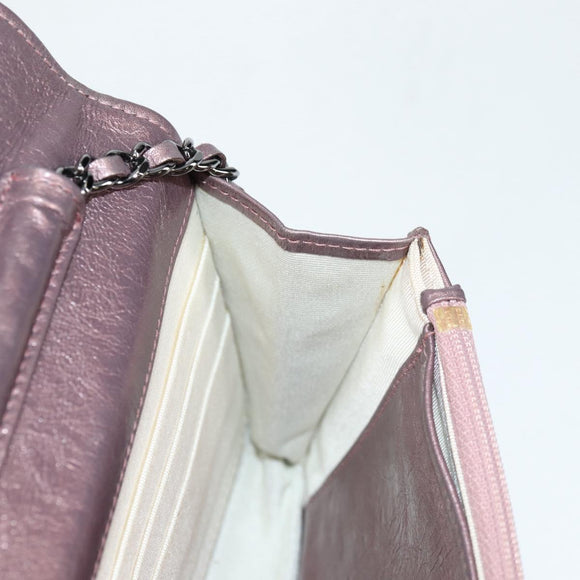 CHANEL Chain Matelasse 2.55 Shoulder Bag Leather Pink Silver CC Auth 142319V