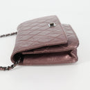 CHANEL Chain Matelasse 2.55 Shoulder Bag Leather Pink Silver CC Auth 142319V-4