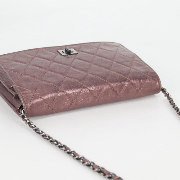 CHANEL Chain Matelasse 2.55 Shoulder Bag Leather Pink Silver CC Auth 142319V