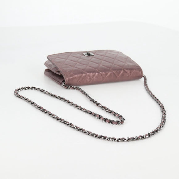 CHANEL Chain Matelasse 2.55 Shoulder Bag Leather Pink Silver CC Auth 142319V