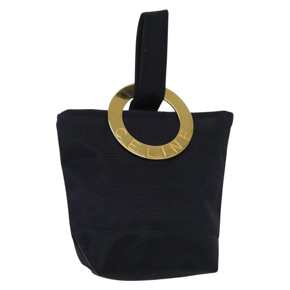 CELINE Pouch Canvas Navy Gold Auth 142320
