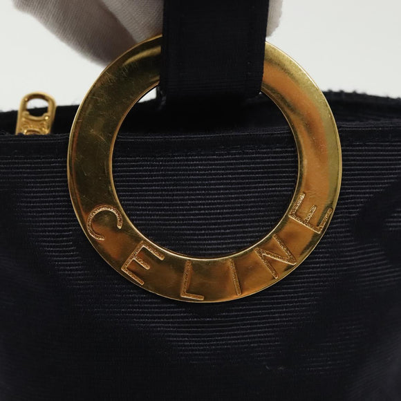 CELINE Pouch Canvas Navy Gold Auth 142320