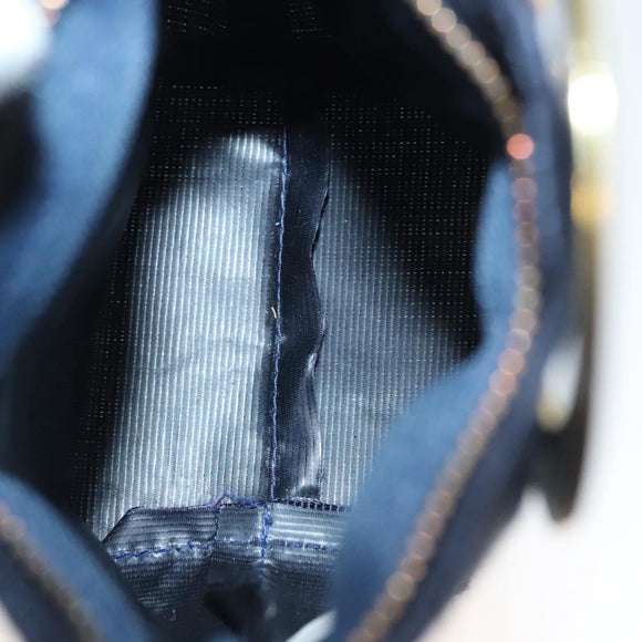 CELINE Pouch Canvas Navy Gold Auth 142320