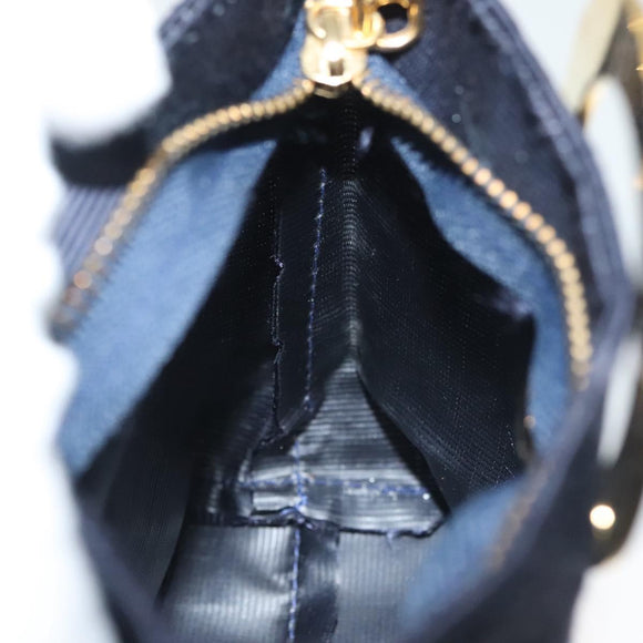 CELINE Pouch Canvas Navy Gold Auth 142320