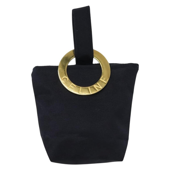 CELINE Pouch Canvas Navy Gold Auth 142320