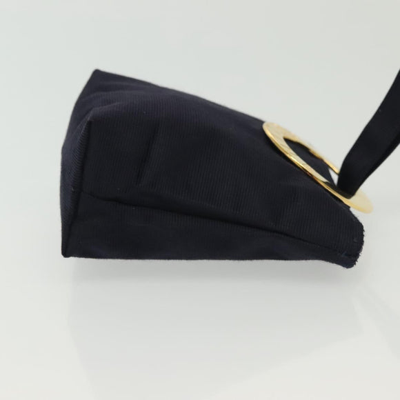 CELINE Pouch Canvas Navy Gold Auth 142320