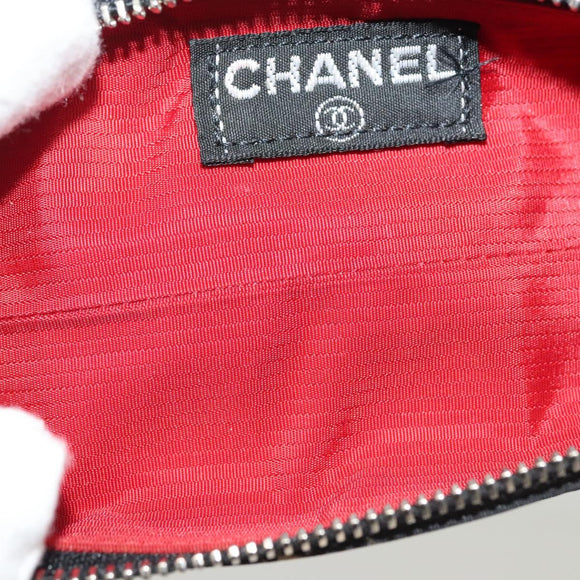 CHANEL Travel Line Pen Case Nylon Black Silver CC Auth 142341