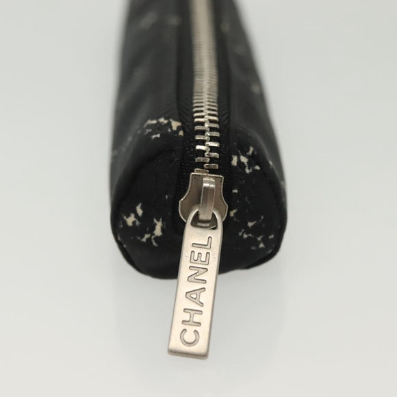 CHANEL Travel Line Pen Case Nylon Black Silver CC Auth 142341