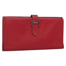 HERMES Wallet Leather Red Silver Auth 142361-1